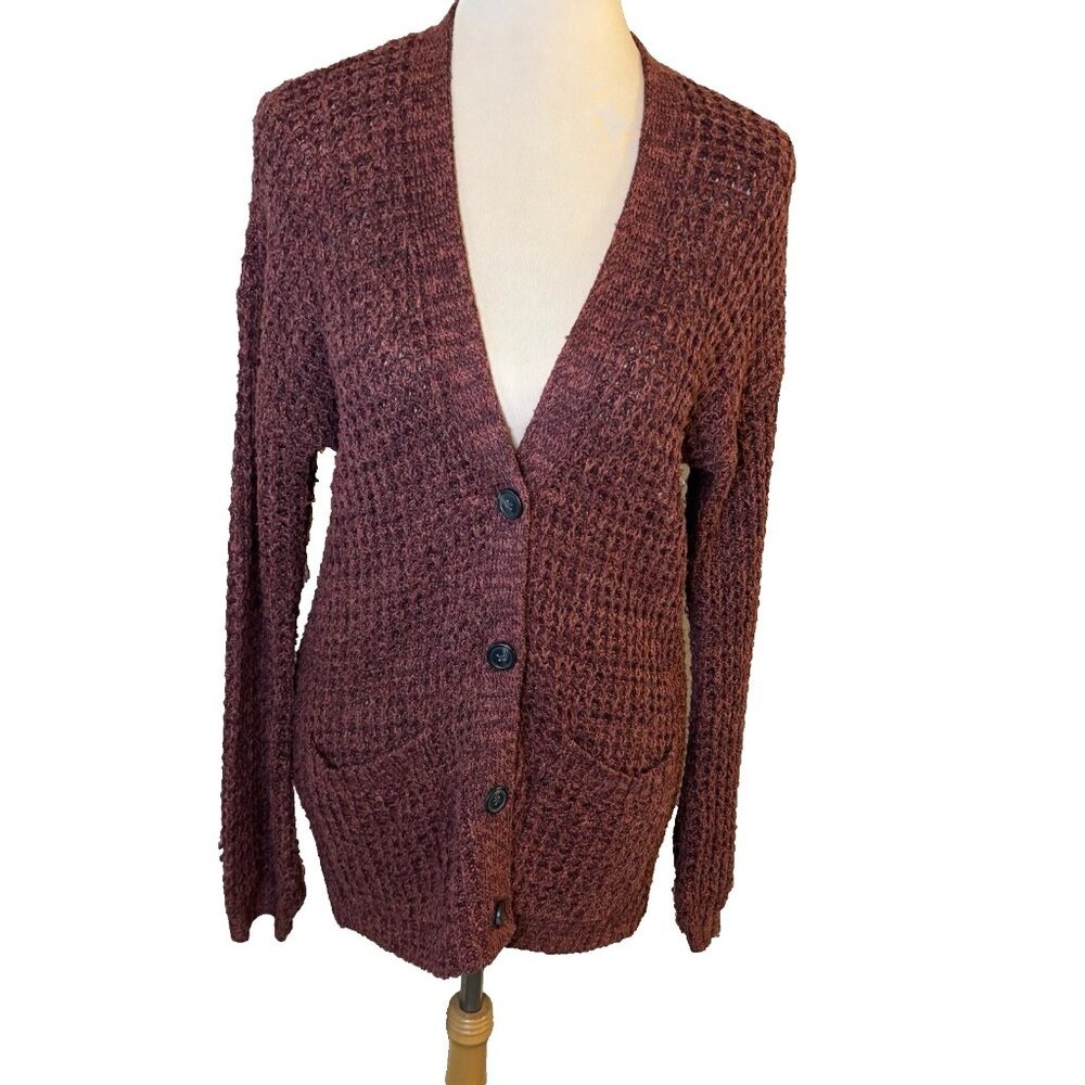 American Eagle Cozy Waffle-Knit Cardigan Sweater Rust Color Women's Size XS #236